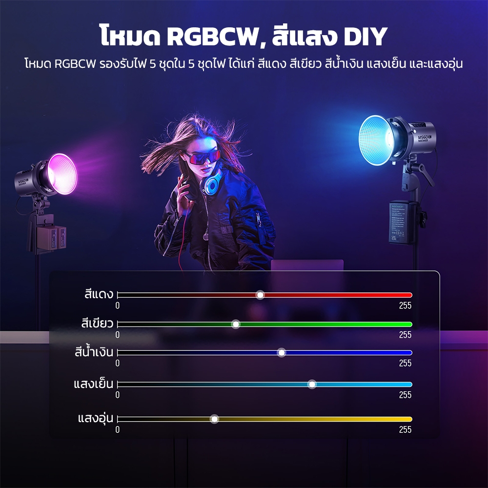 NEEWER MS60C ไฟวิดีโอ LED RGB ขนาดเล็ก 360° สีครบ 2700K-6500K, 8300lux/m