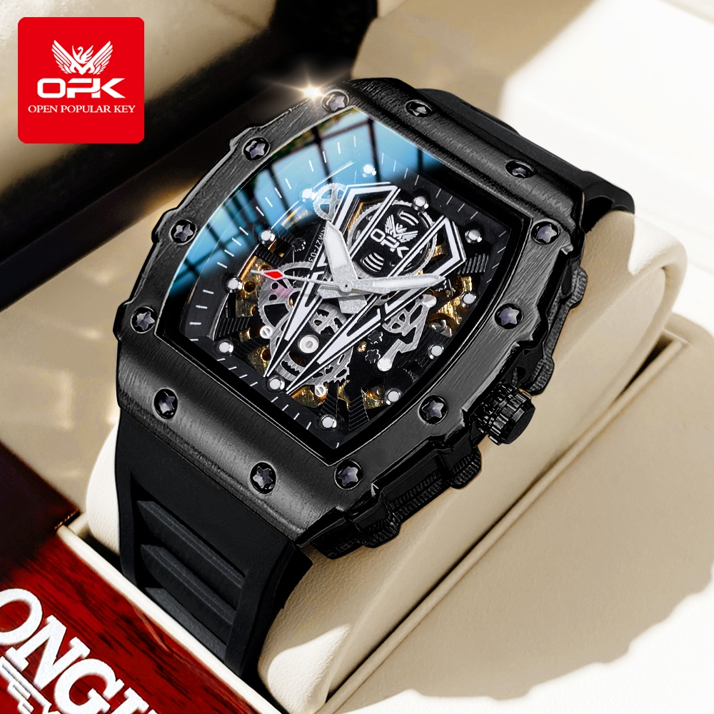 OPK นาฬิกาผู้ชาย เครื่องจักรอัตโนมัติเรืองแสงกันน้ำดั้งเดิมแบบกลวงหรูหรา นาฬิกาข้อมือผู้ชาย 8180
