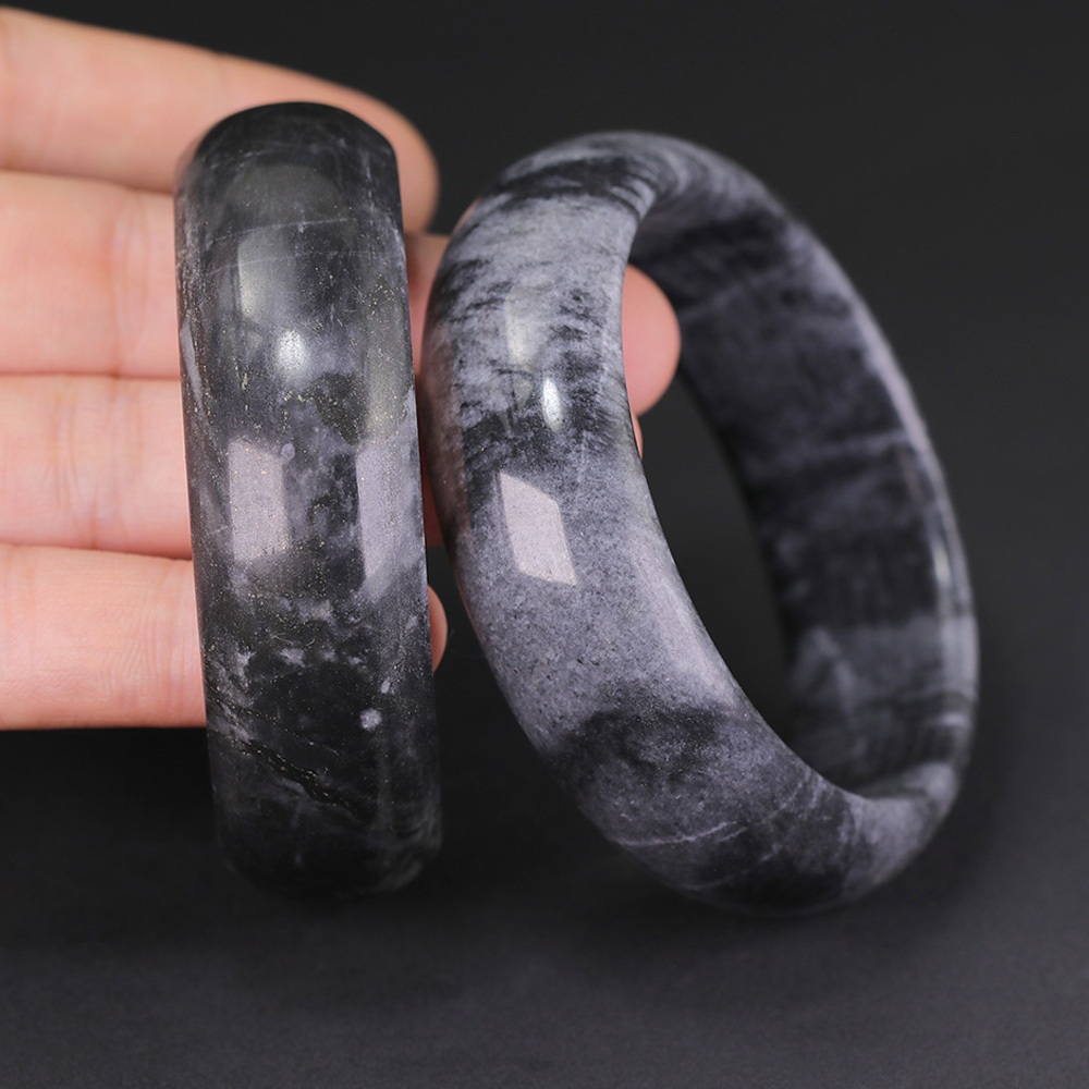 สร้อยข้อมือหยกธรรมชาติกว้างขึ้นหนาสีดําลอยสร้อยข้อมือดอกไม้สร้อยข้อมือหยกน้ําแข็ง