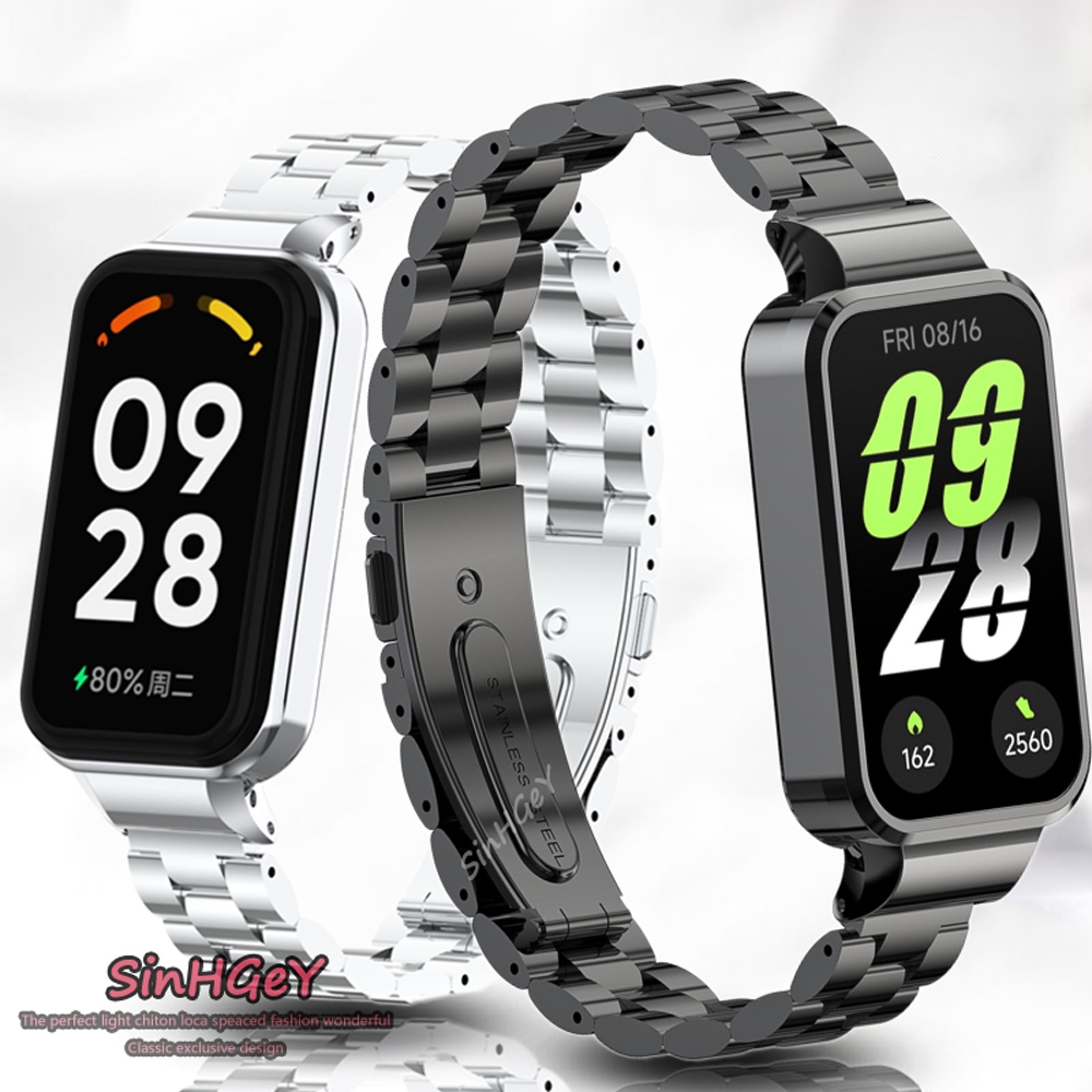 สายโลหะสําหรับ Xiaomi Smart Band 9 8 Active สแตนเลส Redmi Band 2 3 สร้อยข้อมือเปลี่ยนสายรัดข้อมือกีฬา