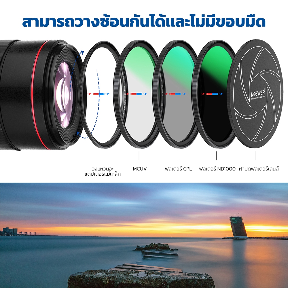 ชุดกรองเลนส์แม่เหล็ก ND NEEWER 67 มม., ND1000 & MCUV & CPL Filter