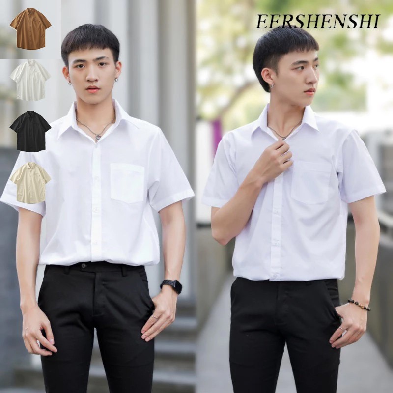 EERSHENSHINE เสื้อเชิ้ตแขนสั้นลําลองสําหรับบุรุษฤดูร้อนสไตล์อเมริกันอินเทรนด์เยาวชน