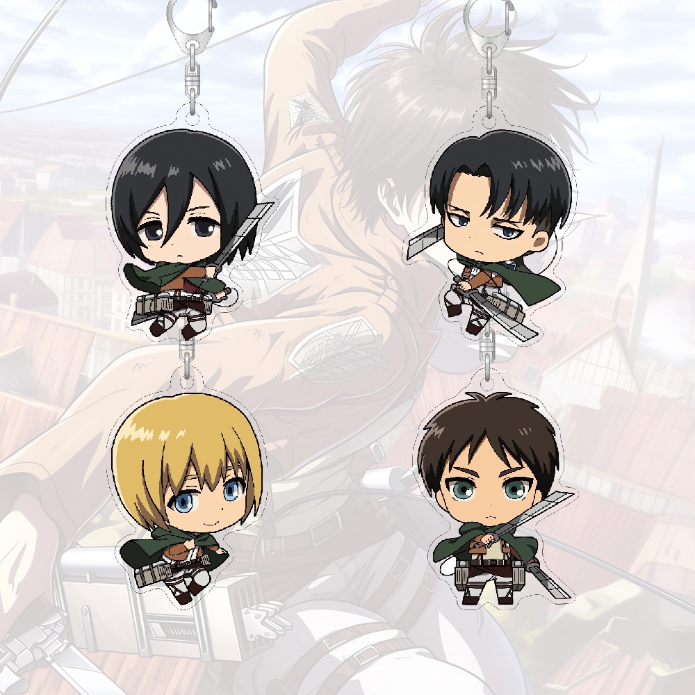 พวงกุญแจอะคริลิคโจมตีบนไททันการ์ตูนน่ารักกระเป๋าตกแต่งกระเป๋านักเรียนจี้ขนาดเล็กของขวัญแหวนกุญแจ