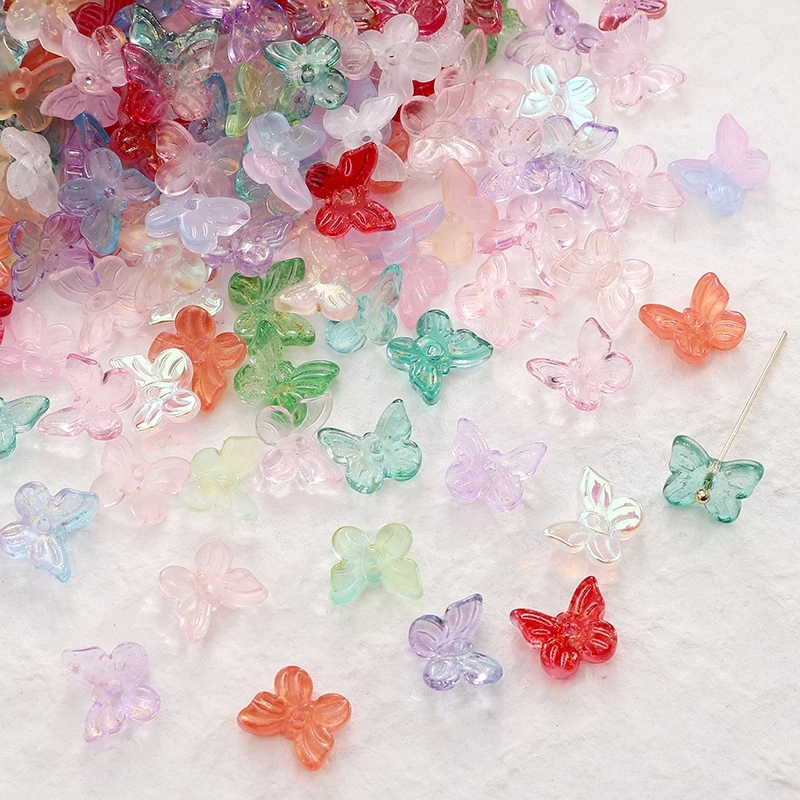 ลูกปัดผีเสื้อแก้ว 11x9.5mm 10 ชิ้น สำหรับ DIY งานเครื่องประดับทำต่างหู แหวน และสร้อยข้อมือ