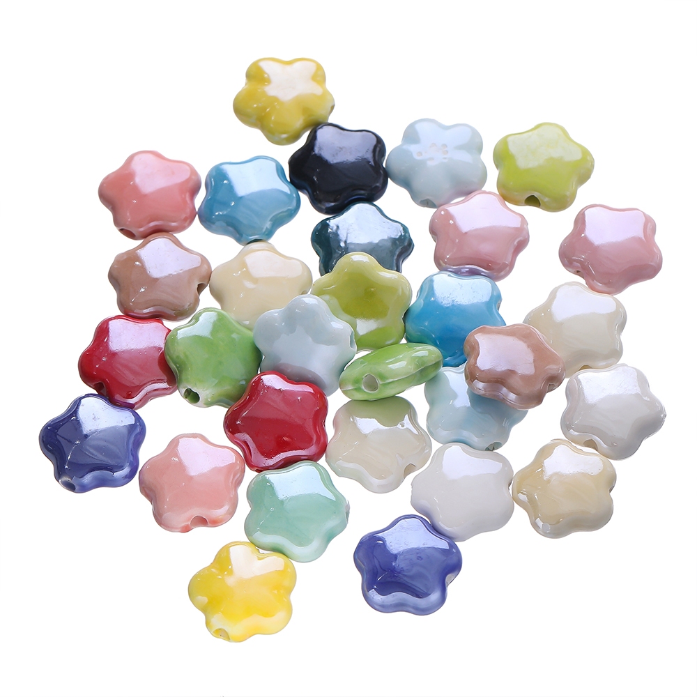 ลูกปัดดอกไม้เซรามิก 5-10ชิ้น สีสันสดใส สำหรับDIYสร้อยคอ-สร้อยข้อมือ ของขวัญ handmade