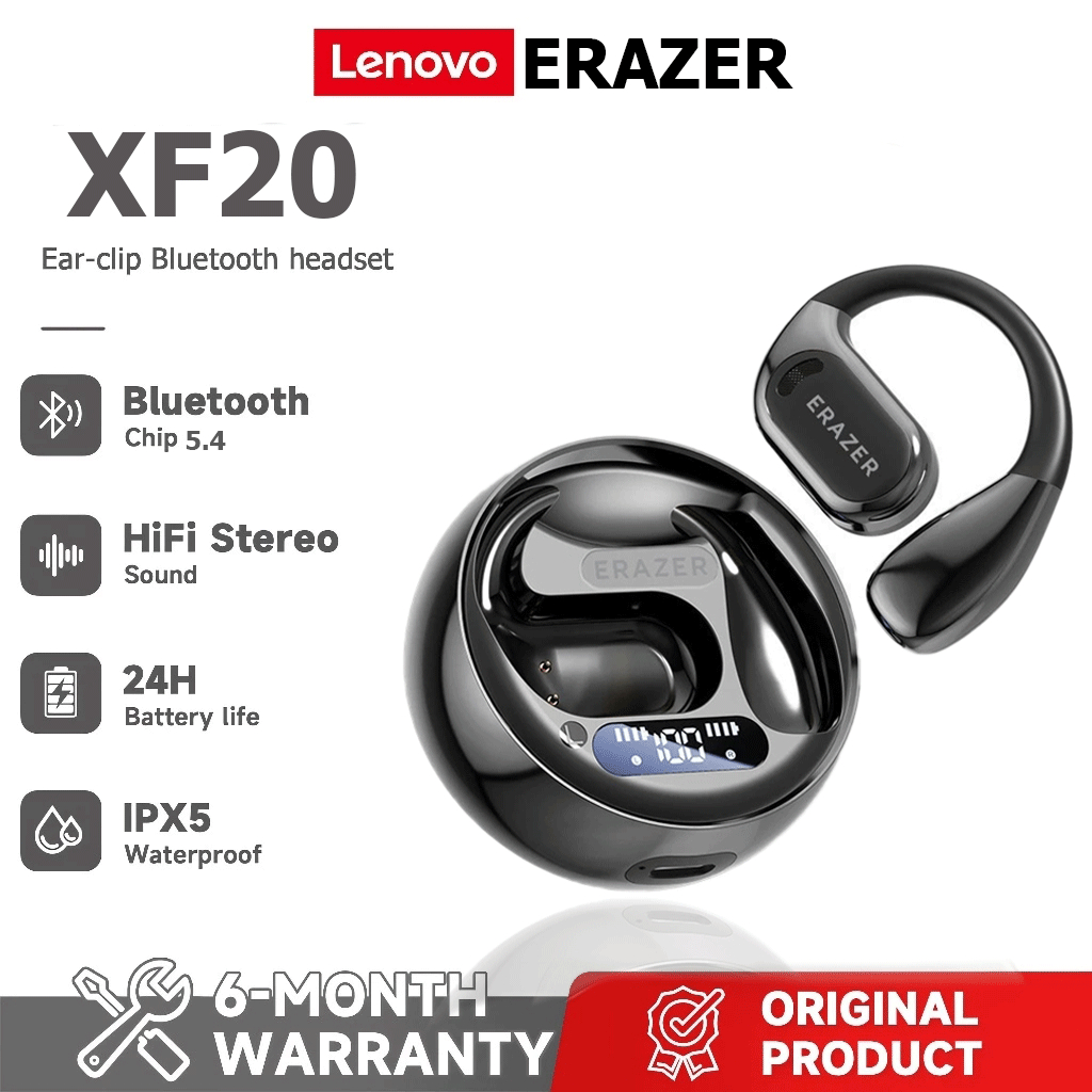 รับประกันหนึ่งปี Lenovo Erazer XF20 OWS เปิดบลูทูธ 5.49 ชุดหูฟังไร้สาย IPX7 กันน้ําพร้อมจอแสดงผล LED ชุดหูฟังไร้สายพร้อมไมโครโฟน