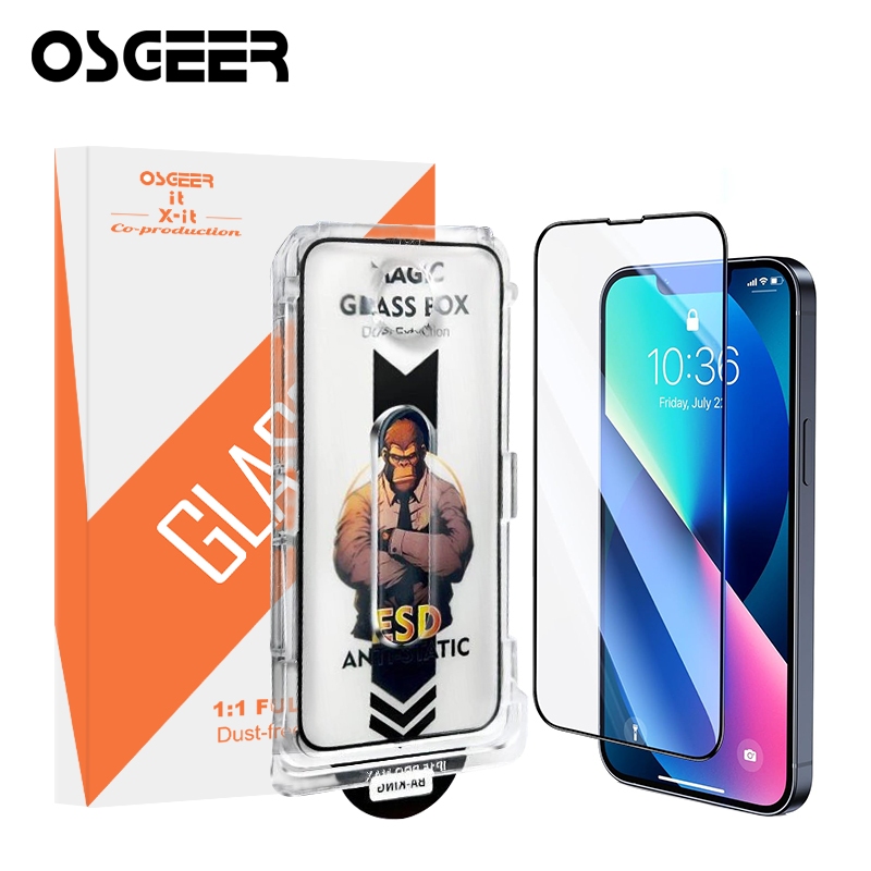 OSGEER ป้องกันหน้าจอกระจกสําหรับ iPhone 11 12 13 14 15 16 16e pro max, [Easy Fit] [Zero Bubble] Shatterproof Full Coverage 9H ฝาครอบหน้าจอกระจกนิรภัย