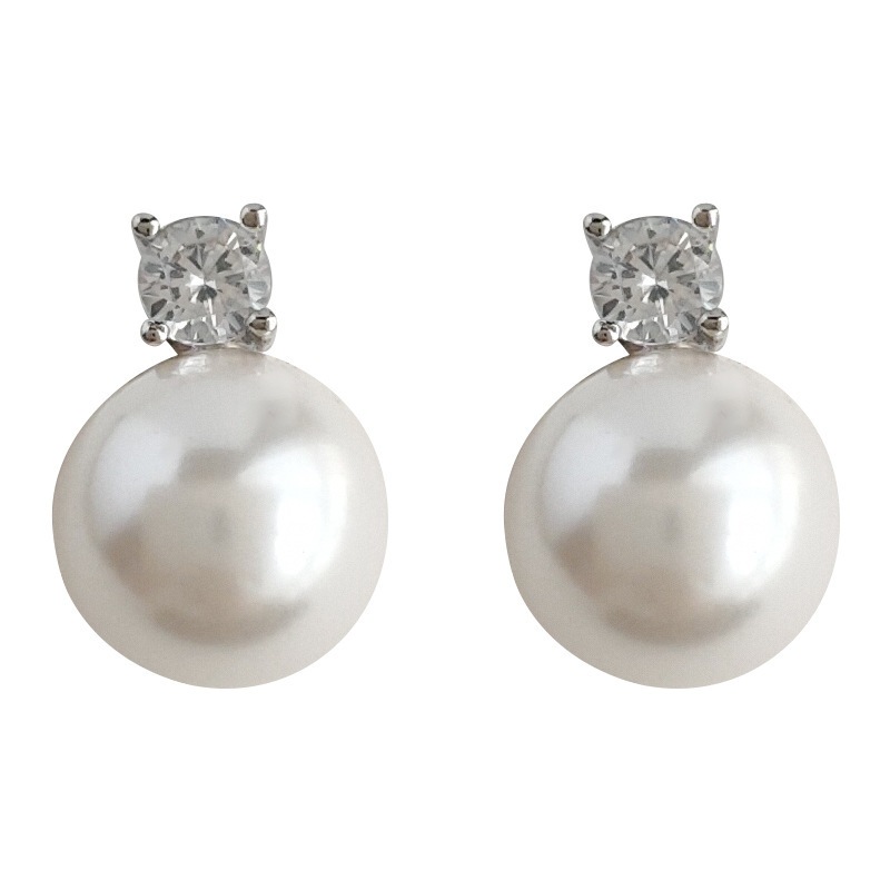 ต่างหูสตั๊ดมุกแก้วสีเทาอ่อนเรียบง่ายหรูหรา - รูปที่ 6