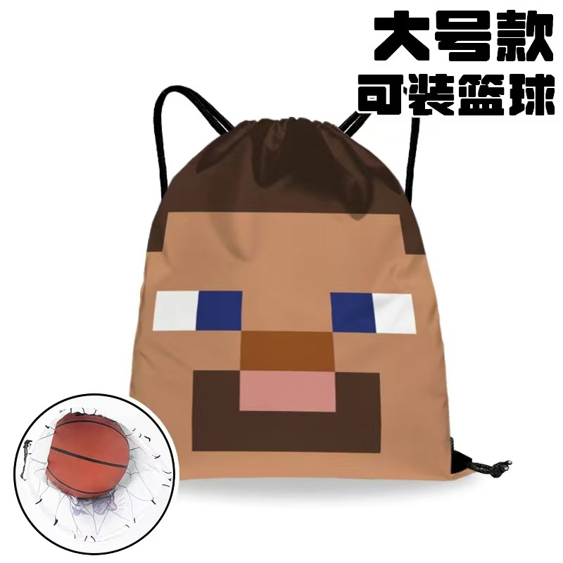 Minecraft Creeper Drawstring Sports Bag – กระสอบยิมความจุขนาดใหญ่สําหรับบาสเก็ตบอล, ขี่จักรยานและวิ่ง