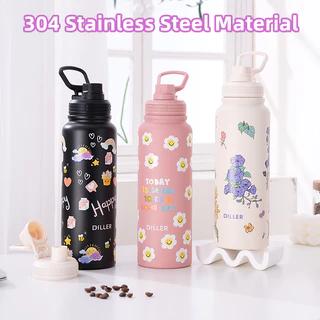 Diller แก้วน้ําฉนวนสูญญากาศเก็บความเย็นและร้อนอเนกประสงค์พร้อมที่จับพกพา Botol กระติกน้ําสองชั้นขวดน้ํากระติกน้ําร้อน 500 700 1000ml D9290 D9291