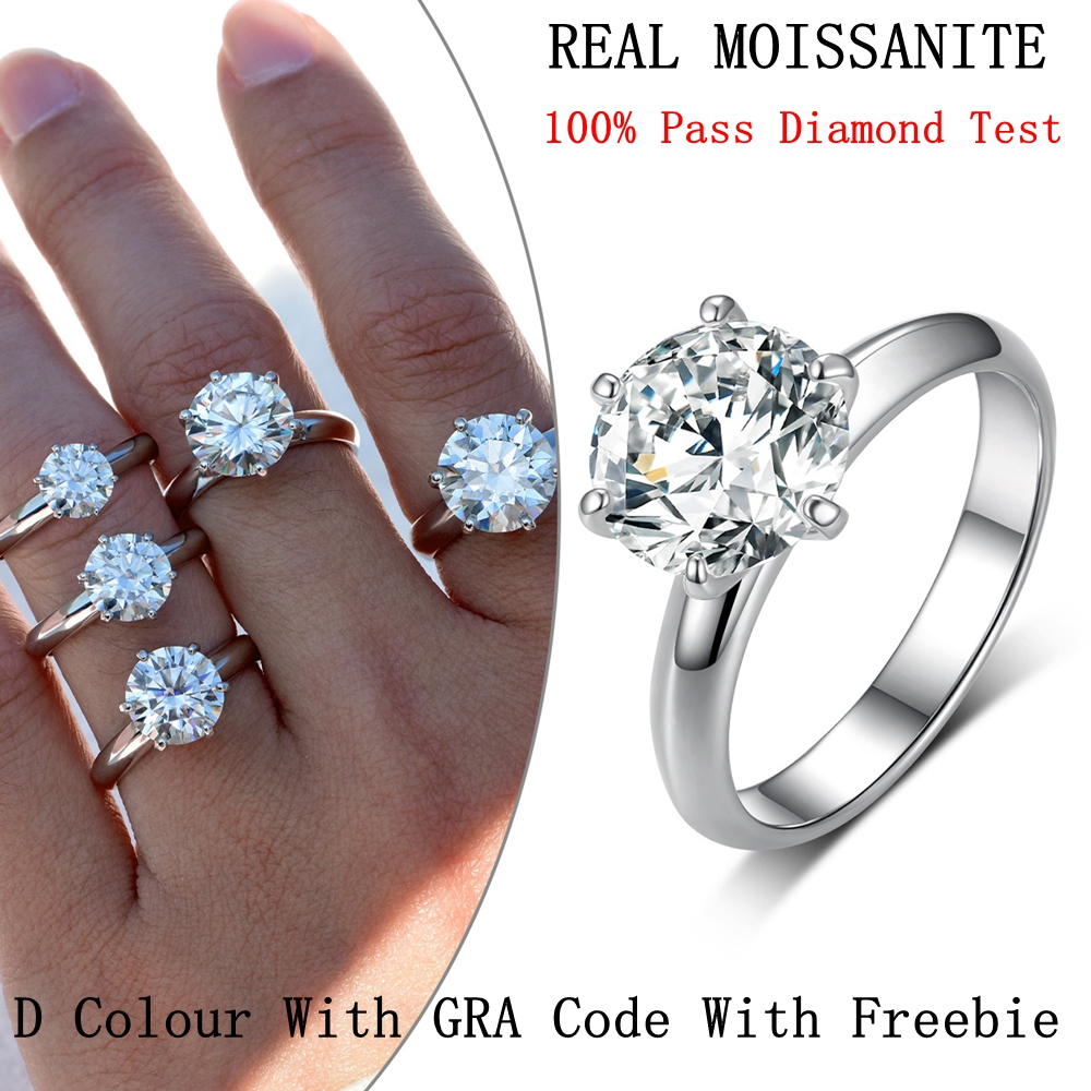 จริง Moissanite จริง 0.5ct 1ct 2ct 3ct 5ct Ins Style Classic Six-prong Round Cut White D Color Ring In S925 Sterling Silver พร้อมใบรับรอง GRA สามารถผ่านการทดสอบสำหรับงานหมั้นงานเลี้ยงฉลองครบรอบวันครบรอบปีของขวัญรับปริญญา Pamamanhikan