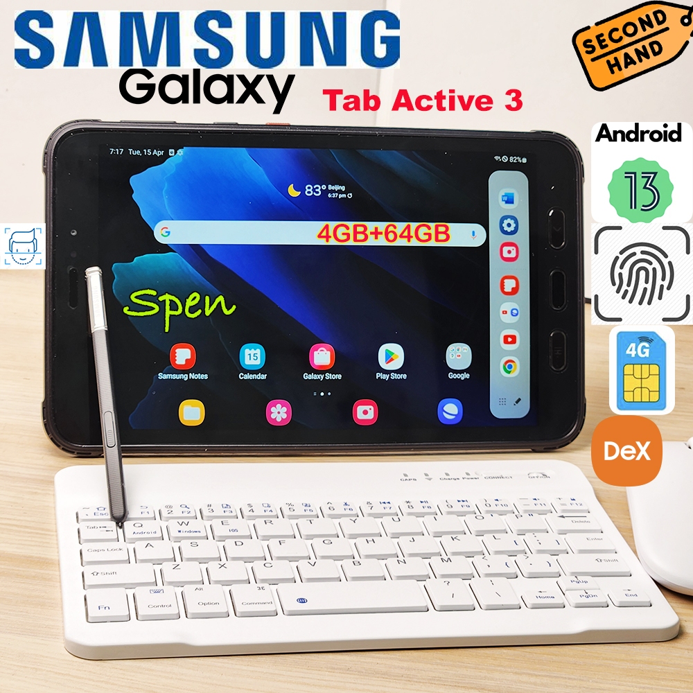 ต้นฉบับ Samsung Galaxy Tab Active3 LTE SM-T577U 4GB 64GB SIM 8 นิ้ว Spen Android 13 ใช้ 90% ใหม่ Rug
