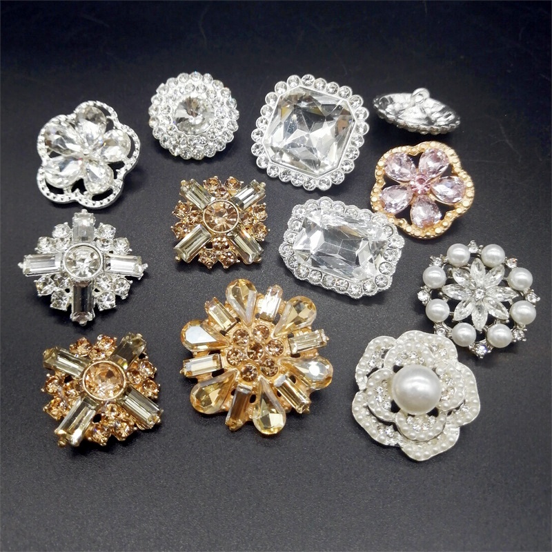 5 ชิ้นประณีต Rhinestone ปุ่มเสื้อผ้าเสื้อ Pearl ปุ่ม fit รองเท้ากระเป๋าชุดแต่งงาน Embellishment
