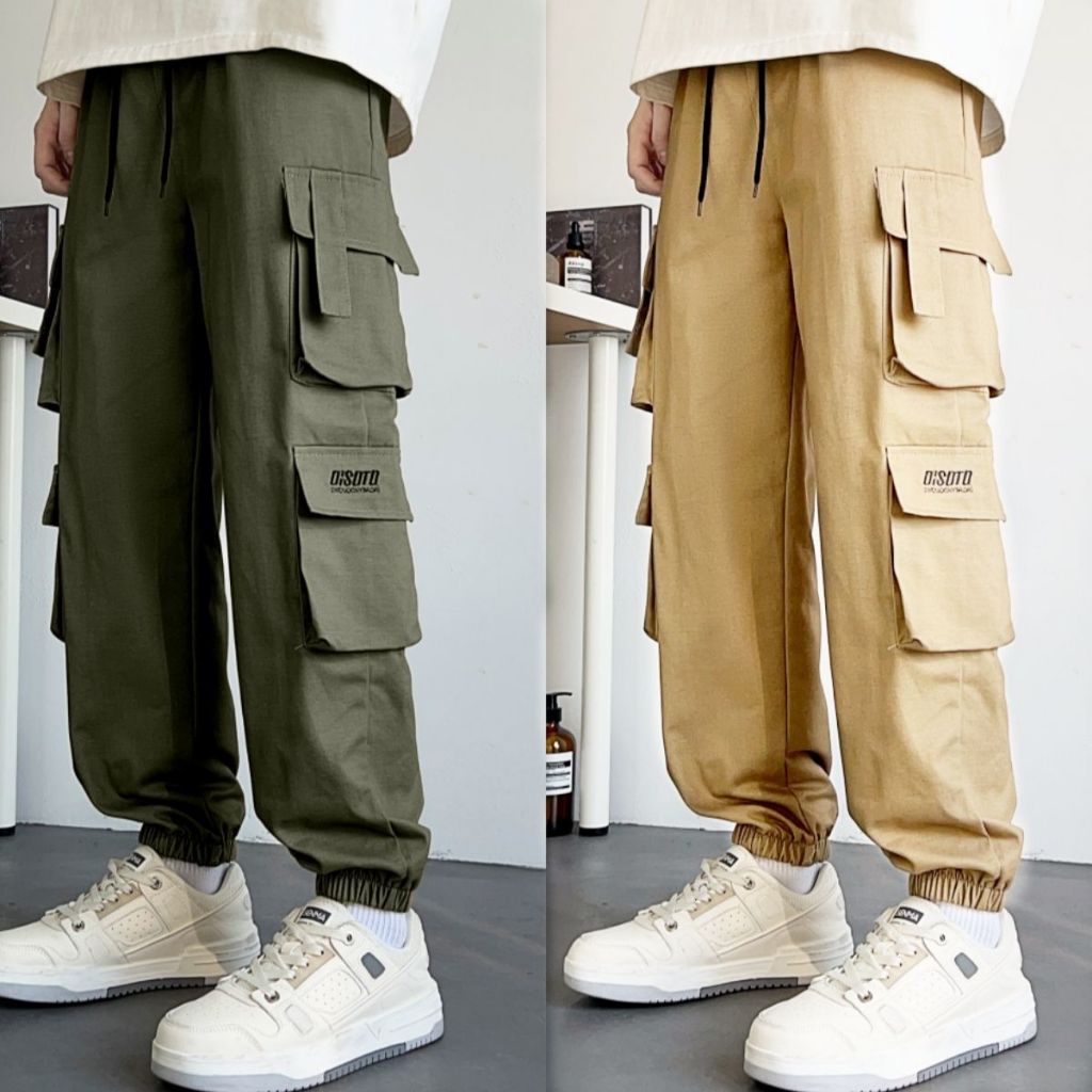 M-5XL กางเกงผู้ชาย แฟชั่นสบายๆขนาดบวก6กระเป๋ากางเกงคาร์โก้ผู้ชาย