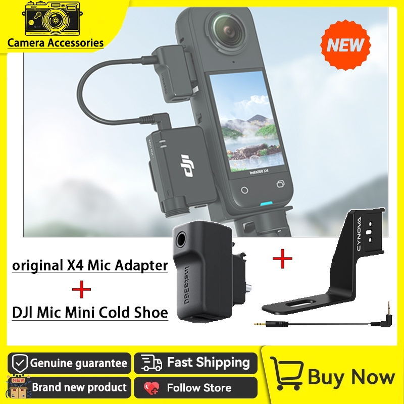 CYNOVA DJI Mic Mimi เย็นรองเท้า + Original Insta360 X4 ไมโครโฟนอะแดปเตอร์สําหรับ Insta360 X4 กล้องอุปกรณ์เสริม