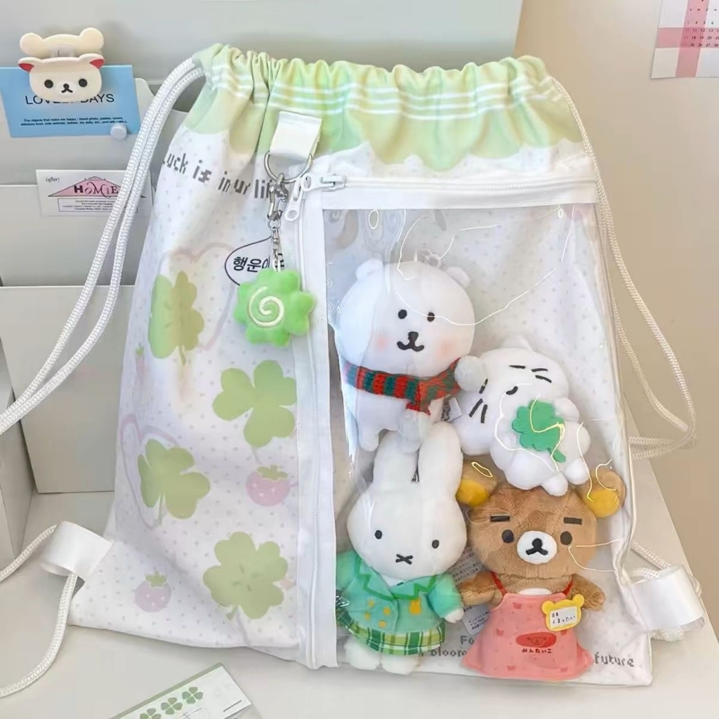 Four-leaf Clover พิมพ์ Drawstring Bag กระเป๋าเป้สะพายหลังผ้าใบกระเป๋าขนาดใหญ่ความจุ Drawstring กระเป๋าเดินทาง