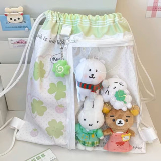 Four-leaf Clover พิมพ์ Drawstring Bag กระเป๋าเป้สะพายหลังผ้า…