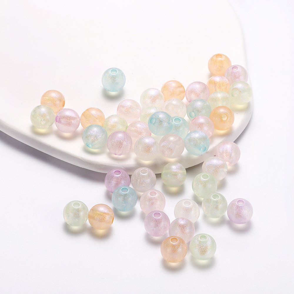 ลูกปัดอะคริลิคเรืองแสง 30/50 ชิ้น 8/10มม. สีมาการอง สำหรับทำสร้อยข้อมือ สร้อยคอ DIY