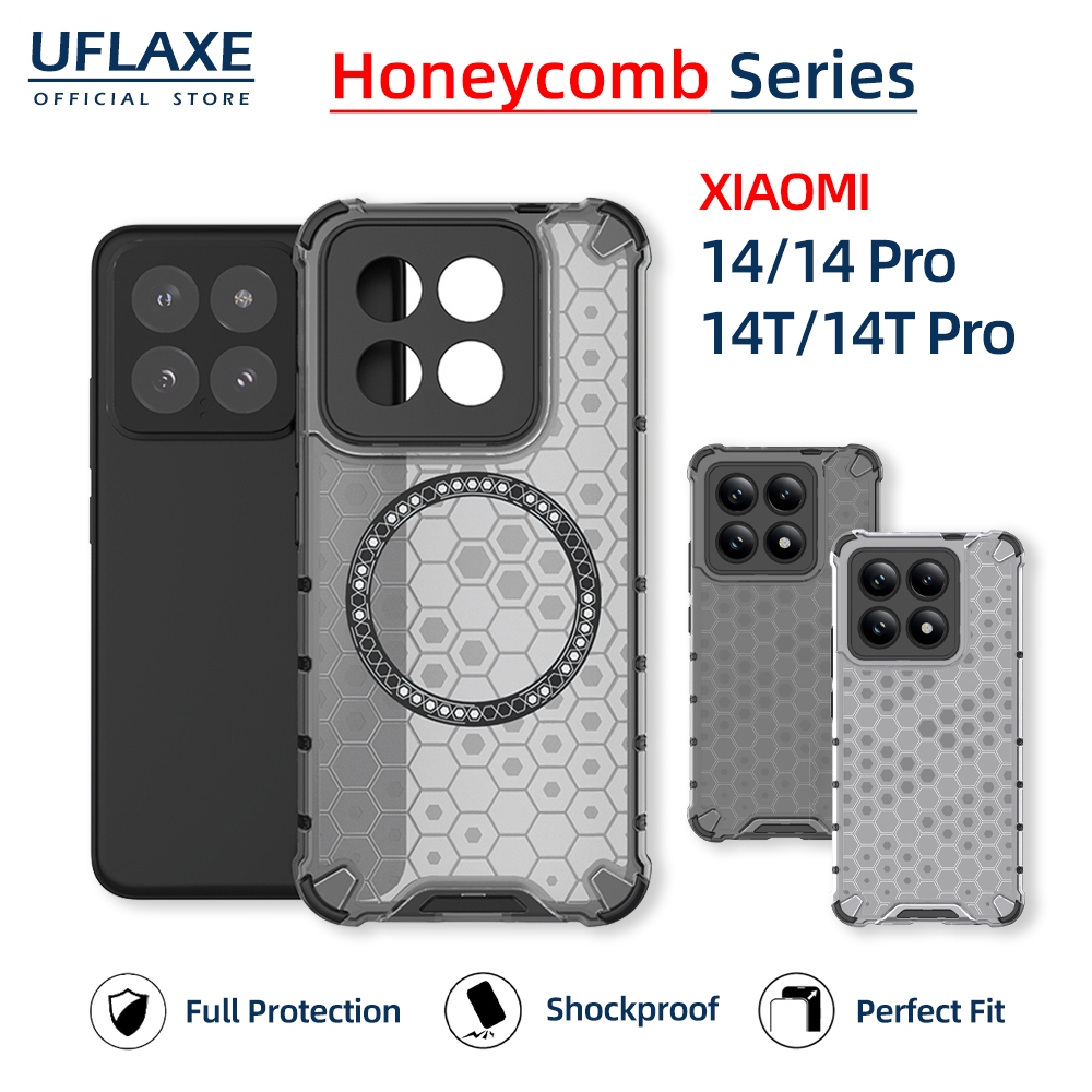UFLAXE HONY - เคส Xiaomi 14T / 14T Pro / Xiaomi 14 / 14 Pro / Xiaomi 14 Ultra - เคสแข็งกันกระแทกใสด้าน | เคสโทรศัพท์โครงผึ้งทนทานป้องกันการเหลือง