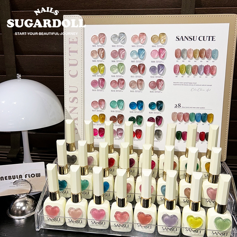 【พร้อมส่งในBangkok】สีเจลแคทอายสีลูกแก้ว 28สี SANSU เนื้อละเอียด สีเจล ยกเซต เซตสีเจลฟรีชาร์ทสี สีเจล