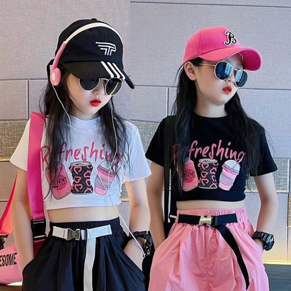 เสื้อครอปลายการ์ตูนสําหรับเด็กผู้หญิง ดีไซน์พิมพ์ลาย คูกุ เมโล อินเทรนด์ ท็อปส์ซูแฟชั่นสําหรับเด็ก