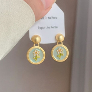 [GG] หยดเคลือบภาพวาดสีน้ํามันฝรั่งเศสต่างหูดอกไม้หญิงสีเขียว…