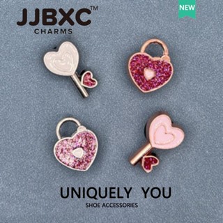 JJBXC ตัวติดรองเท้า charm หัวเข็มขัดโลหะ รูปหัวใจและกุญแจ น่…