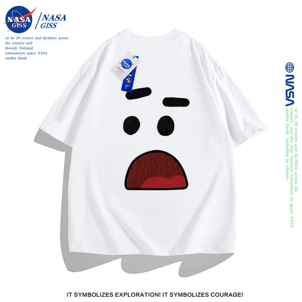 NASA เสื้อยืดหญิงชาย oversize แนวสตรีท เสื้อ summer อิโมติคอนพิมพ์ลาย ผ้าฝ้ายแท้ คอกลม เสื้อสวยๆ