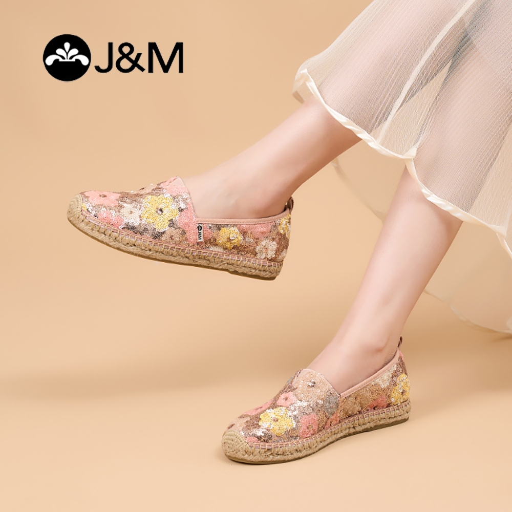 Joy&Mario รองเท้าโลฟเฟอร์ผ้าตาข่ายแบบลำลองสำหรับผู้หญิง พื้นยาง ทำด้วยมือ