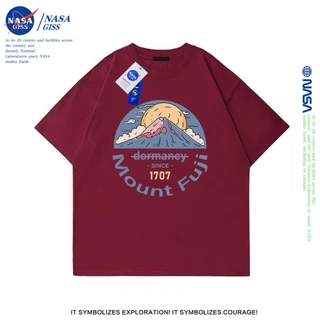NASA เสื้อยืดชายหญิงแขนสั้น สตรีทฮิปฮอป summer Mount Fuji เสื้อยืดพิมพ์ลาย คอตตอน คอกลม หลวมและระบายอากาศ
