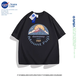 NASA เสื้อยืดชายหญิงแขนสั้น สตรีทฮิปฮอป summer Mount Fuji เสื้อยืดพิมพ์ลาย คอตตอน คอกลม หลวมและระบายอากาศ