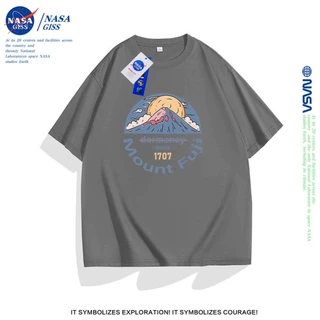 NASA เสื้อยืดชายหญิงแขนสั้น สตรีทฮิปฮอป summer Mount Fuji เสื้อยืดพิมพ์ลาย คอตตอน คอกลม หลวมและระบายอากาศ