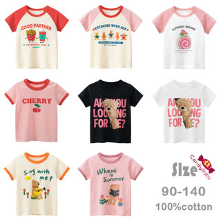 เสื้อยืดแขนสั้น ผ้าฝ้าย ลายการ์ตูน สําหรับเด็กผู้ชาย และเด็กผู้หญิง อายุ 1-8 ปี