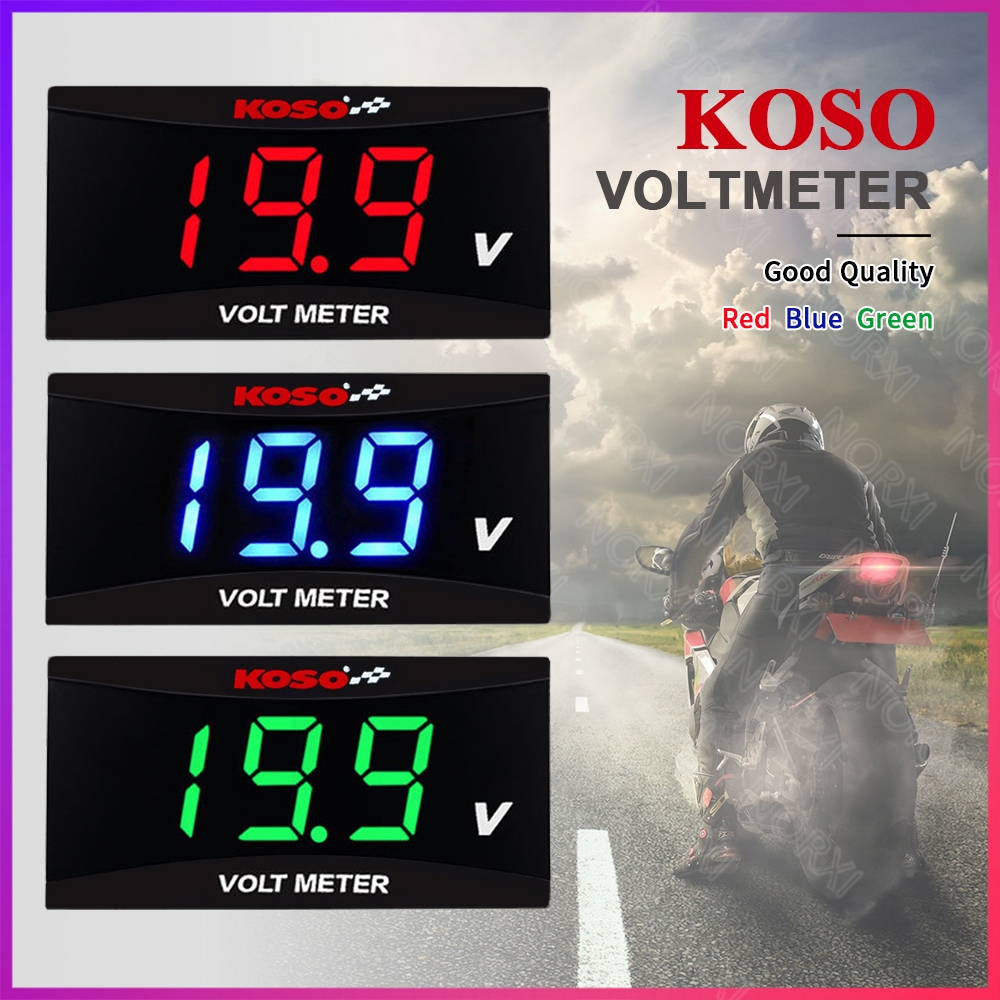 KOSO วัดโวลท์กันน้ำ โวลต์มิเตอร์ จอแสดงผล LED โวลต์มิเตอร์ รถมอเตอร์ไซค์ โวลต์มิเตอร์ แผงมิเตอร์ 1V-100V
