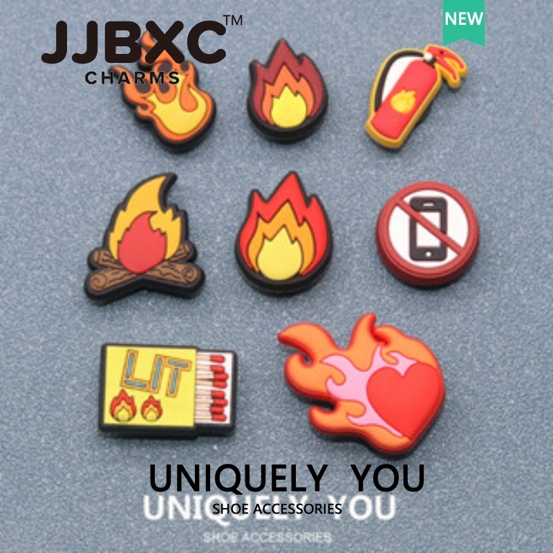JJBXC ตัวติดรองเท้า charm ลายเปลวไฟถ่านขนาดเล็ก น่ารัก แฟชั่น แบบเสียบ DIY อุปกรณ์ตกแต่งรองเท้า