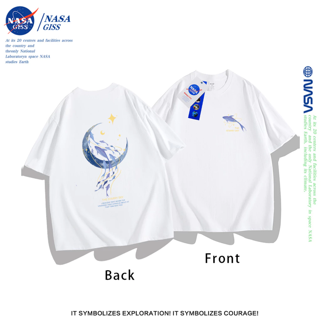 NASA เสื้อคู่แฟน เสื้อเกาหลีเสื้อ summer ลายสองด้านพิมพ์ลาย คอกลม แนวโน้ม ผ้าฝ้ายแท้ ยืดผู้หญิง ยืดชาย