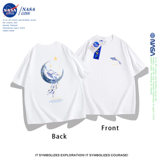 NASA เสื้อคู่แฟน เสื้อเกาหลีเสื้อ summer ลายสองด้านพิมพ์ลาย คอกลม แนวโน้ม ผ้าฝ้ายแท้ ยืดผู้หญิง ยืดชาย