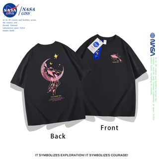 NASA เสื้อคู่แฟน เสื้อเกาหลีเสื้อ summer ลายสองด้านพิมพ์ลาย คอกลม แนวโน้ม ผ้าฝ้ายแท้ ยืดผู้หญิง ยืดชาย