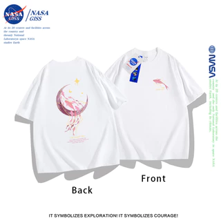 NASA เสื้อคู่แฟน เสื้อเกาหลีเสื้อ summer ลายสองด้านพิมพ์ลาย คอกลม แนวโน้ม ผ้าฝ้ายแท้ ยืดผู้หญิง ยืดชาย