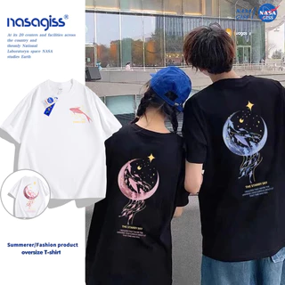 NASA เสื้อคู่แฟน เสื้อเกาหลีเสื้อ summer ลายสองด้านพิมพ์ลาย คอกลม แนวโน้ม ผ้าฝ้ายแท้ ยืดผู้หญิง ยืดชาย