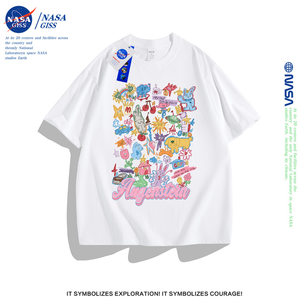 NASA เสื้อยืดแขนสั้น แฟชั่นหญิงเสื้อ summer สไตล์เกาหลี คอกลม ผ้าฝ้ายแท้ ลายการ์ตูนน่ารัก ทรงหลวม tshirt ระบายอากาศ