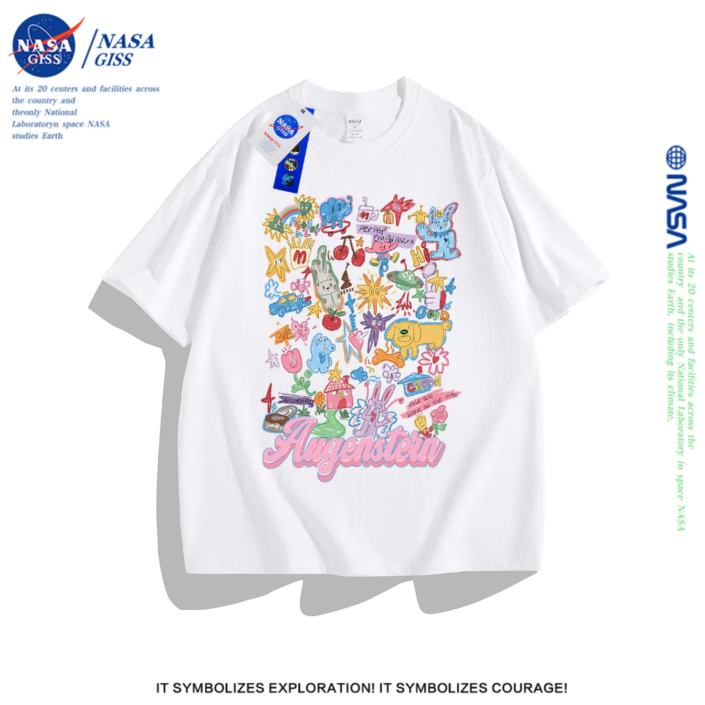 NASA เสื้อยืดแขนสั้น แฟชั่นหญิงเสื้อ summer สไตล์เกาหลี คอกลม ผ้าฝ้ายแท้ ลายการ์ตูนน่ารัก ทรงหลวม tshirt ระบายอากาศ