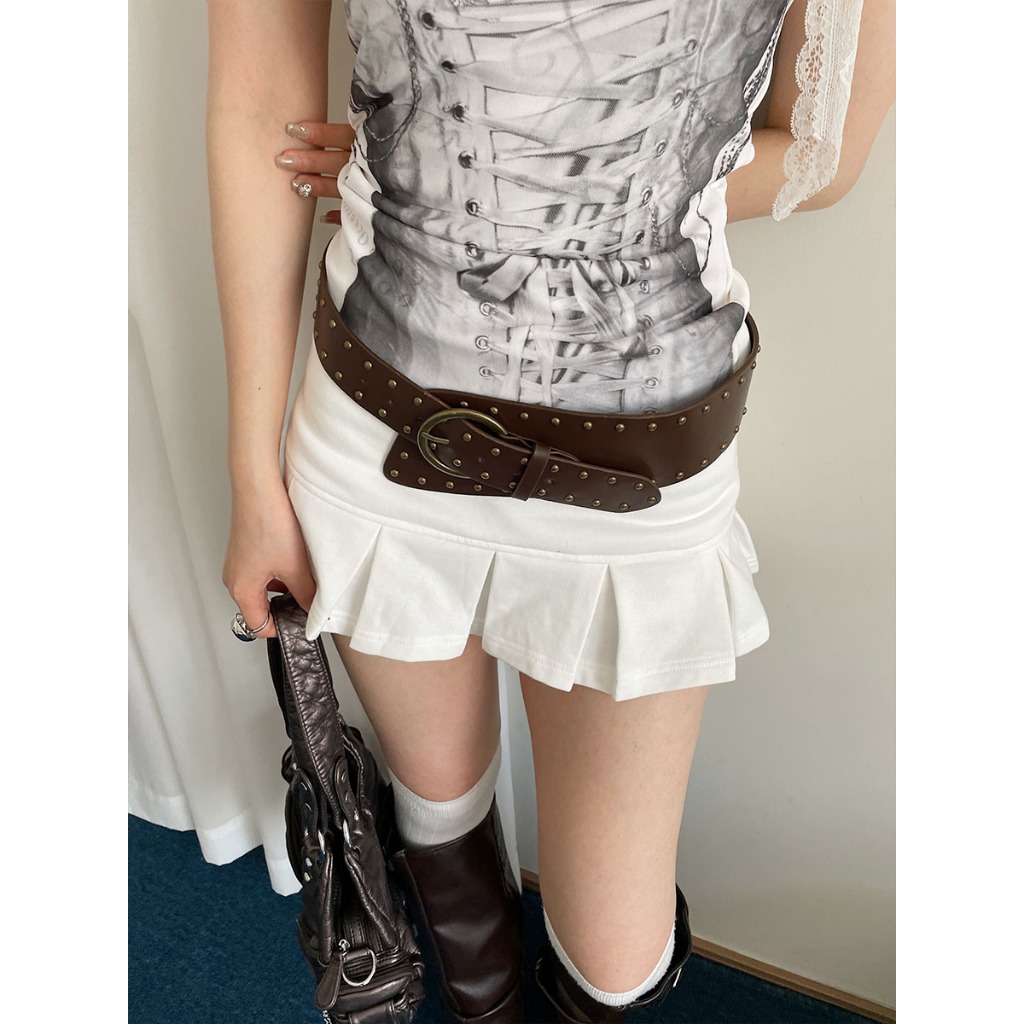 Heavy Industry Punk สไตล์ Rivets เข็มขัดกว้างผู้หญิง 2025 สไตล์ใหม่พร้อมกระโปรงกางเกงยีนส์ Girdle Niche เข็มขัดอุปกรณ์เสริม