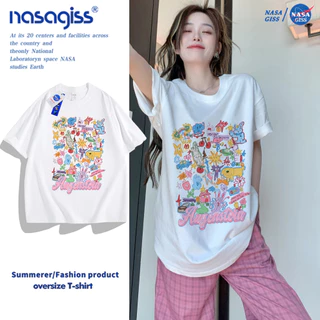 NASA เสื้อยืดแขนสั้น แฟชั่นหญิงเสื้อ summer สไตล์เกาหลี คอกลม ผ้าฝ้ายแท้ ลายการ์ตูนน่ารัก ทรงหลวม tshirt ระบายอากาศ