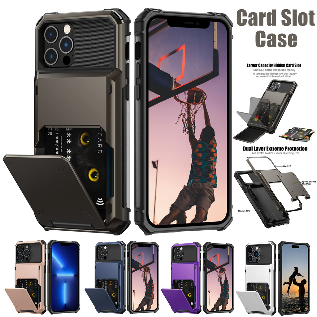 หรูหราผู้ถือบัตรเคสโทรศัพท์สําหรับiphone 16 15 Pro Max 14 Pro Max 11 12 13 Pro Max 14 15 16 Plus 16 Pro Max 11Pro 12ProMaxธุรกิจกันกระแทกTPU + Hard PC Flipช่องเสียบการ์ดกรณี