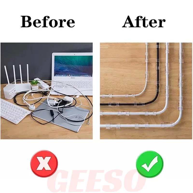 GEESO ราคาขายส่ง 20Pcs Wire Cable Organizer Clip กิ๊บสายไฟ ตัวล็อค เก็บสายไฟ เคเบิล ปลั๊กพ่วง ช่วยจัดระเบียบ ใช้งานสะดวกติดง่ายไม่ต้องเจาะผนัง ใช้ได้กับทุกพื้นผิว 免钉理线器 thumbnail 7