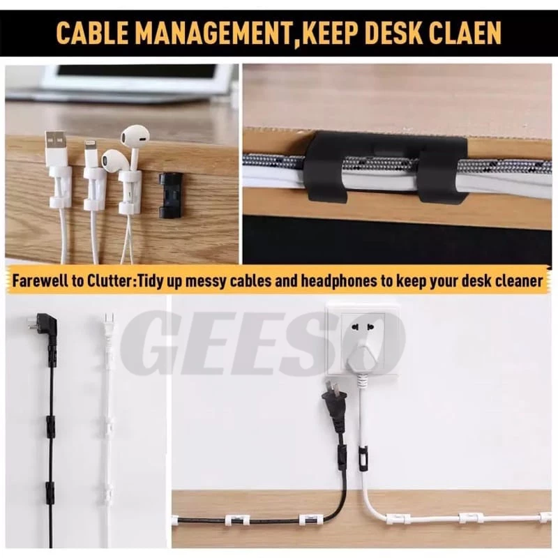 GEESO ราคาขายส่ง 20Pcs Wire Cable Organizer Clip กิ๊บสายไฟ ตัวล็อค เก็บสายไฟ เคเบิล ปลั๊กพ่วง ช่วยจัดระเบียบ ใช้งานสะดวกติดง่ายไม่ต้องเจาะผนัง ใช้ได้กับทุกพื้นผิว 免钉理线器 thumbnail 5