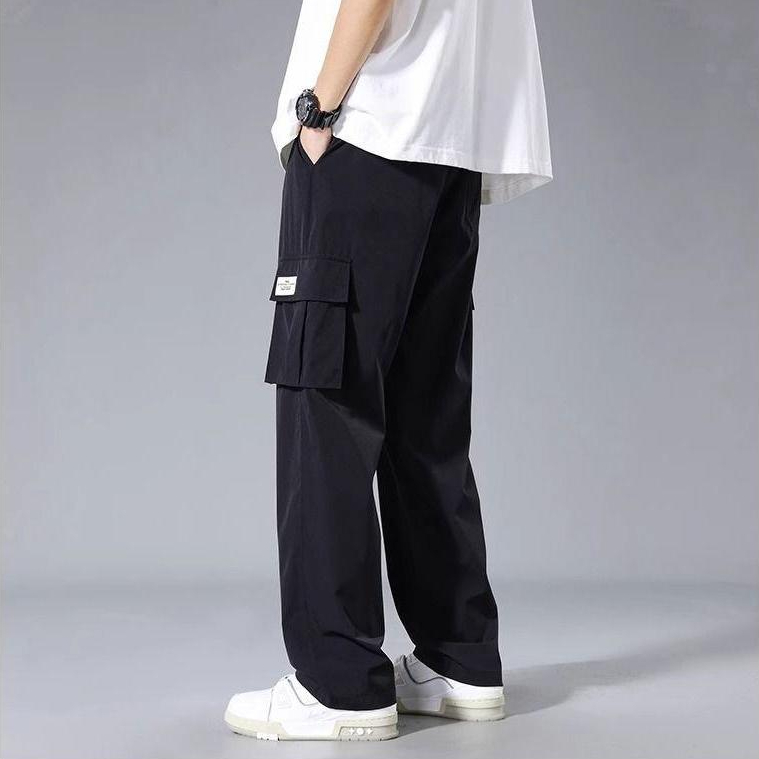 ใหม่ กางเกงวอร์มขากว้าง ผ้าเรยอน ยืดหยุ่น ทรงหลวม สีดํา สีเทาเข้ม เขียว แฟชั่นฤดูร้อน สําหรับผู้ชาย ไซซ์ M-4XL - รูปที่ 2