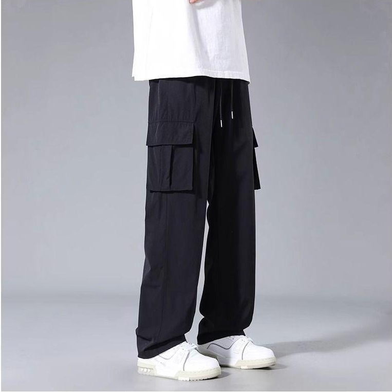 ใหม่ กางเกงวอร์มขากว้าง ผ้าเรยอน ยืดหยุ่น ทรงหลวม สีดํา สีเทาเข้ม เขียว แฟชั่นฤดูร้อน สําหรับผู้ชาย ไซซ์ M-4XL - รูปที่ 3