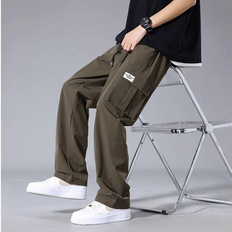 ใหม่ กางเกงวอร์มขากว้าง ผ้าเรยอน ยืดหยุ่น ทรงหลวม สีดํา สีเทาเข้ม เขียว แฟชั่นฤดูร้อน สําหรับผู้ชาย ไซซ์ M-4XL - รูปที่ 6